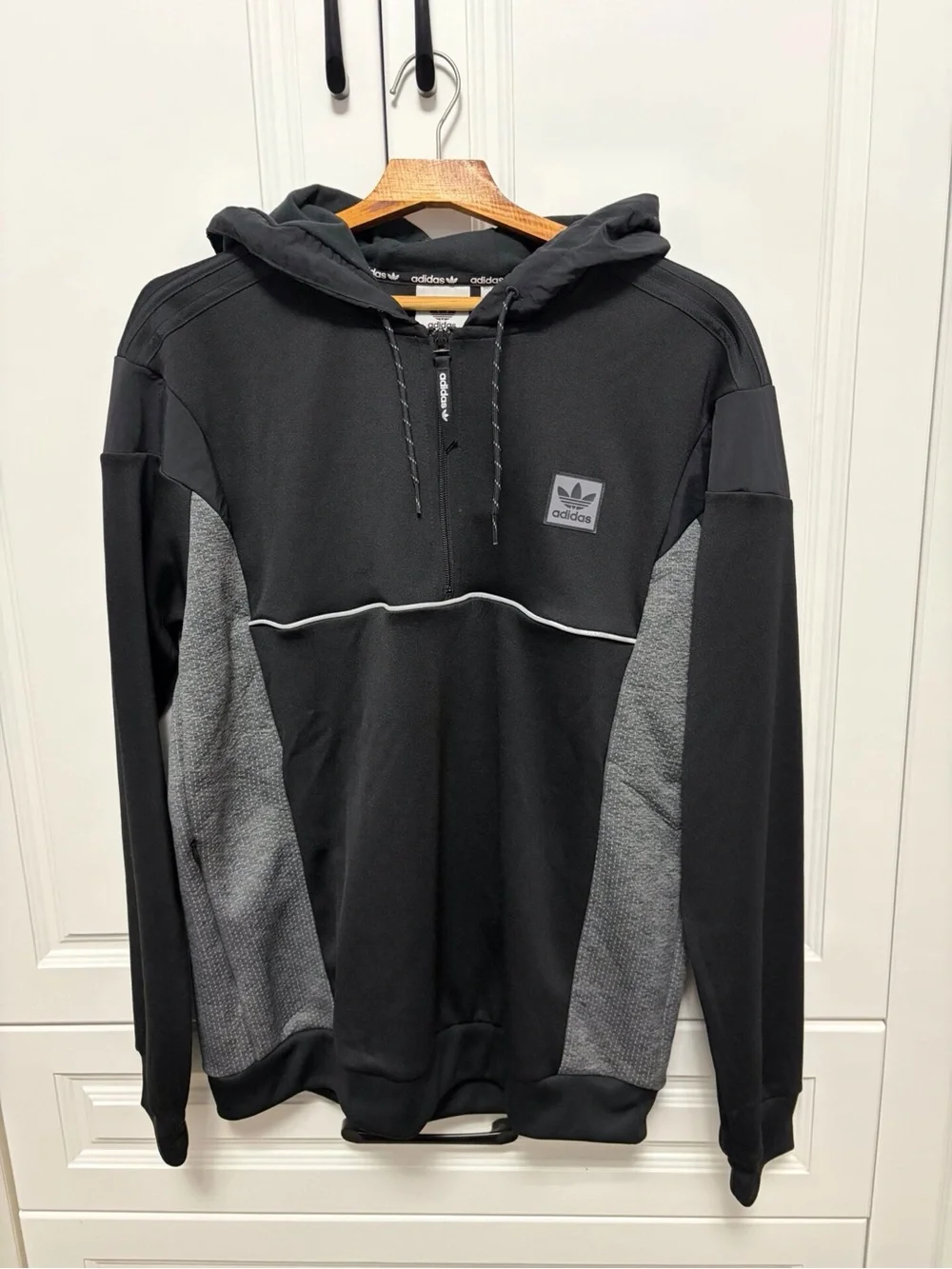 adidas Black Zip-Up Hoodie with Trefoil Trim